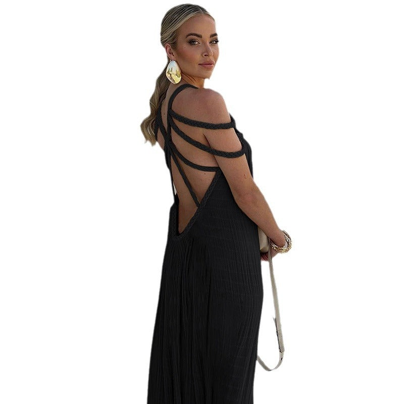 Vestido largo bohemio con tirantes y hombros descubiertos para mujer en varios colores
