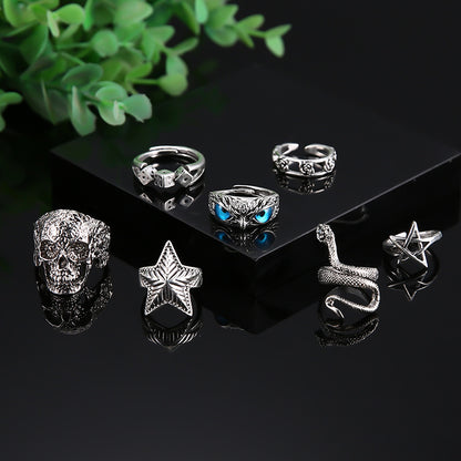 Anillos midi de Halloween para mujer, estilo vintage, hueco, con forma de estrella, serpiente, calavera, búho, rosa y animal.