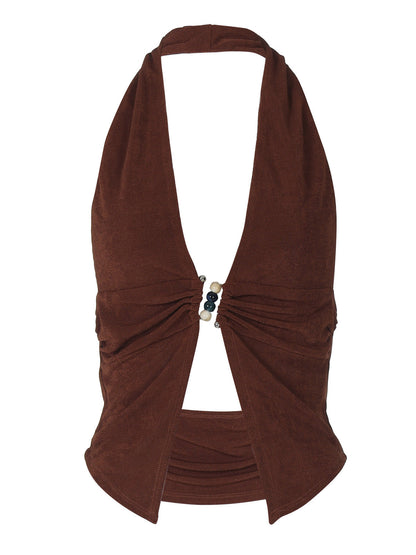 Women Fashion Sexy Solid Color Halter Neck Crop Top
