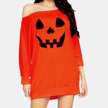 Women Pumpkin Print Long Sleeve Halloween T-Shirt