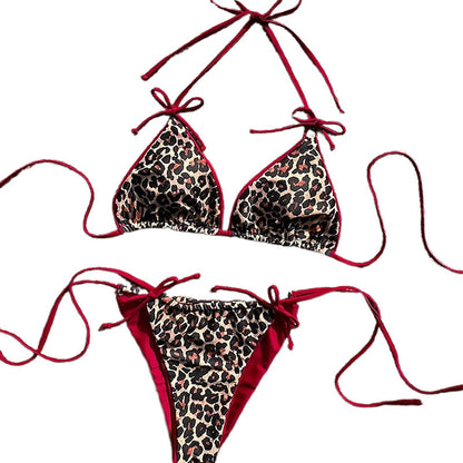 Maillot de bain bikini à lacets et blocs de couleurs léopard sexy pour femmes