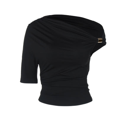Women Fashion Sexy Solid Color Asymmetrical Crop Top