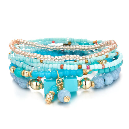 Conjunto de pulseras de cuentas multicapa bohemias para mujer