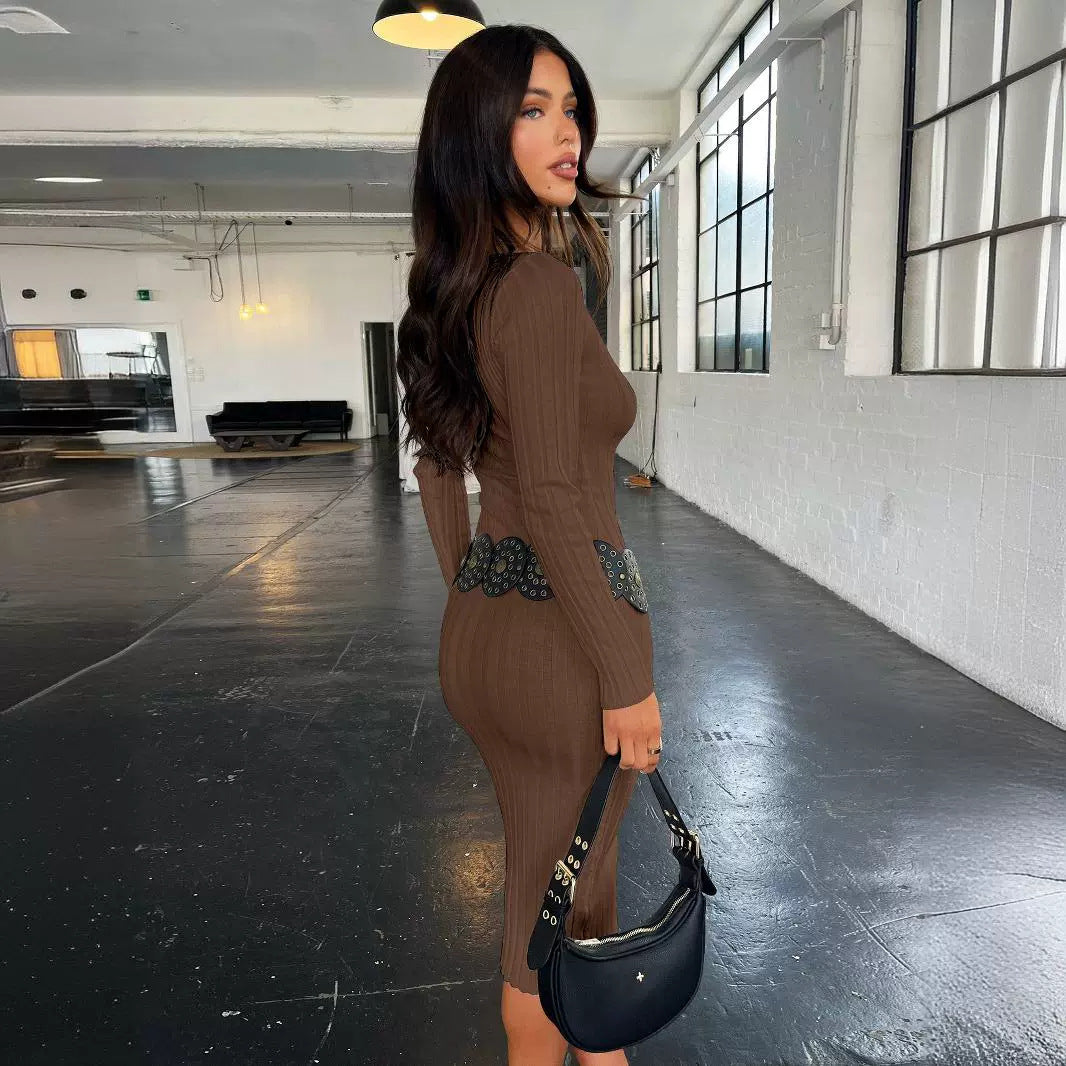 Women Fashion Sexy Thread Knitted Long Sleeve Dress