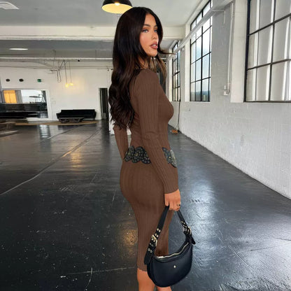 Women Fashion Sexy Thread Knitted Long Sleeve Dress
