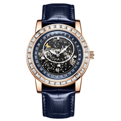 Men Casual Rotating Sky Star Rhinestone Waterproof Watch - Stylish and Durable