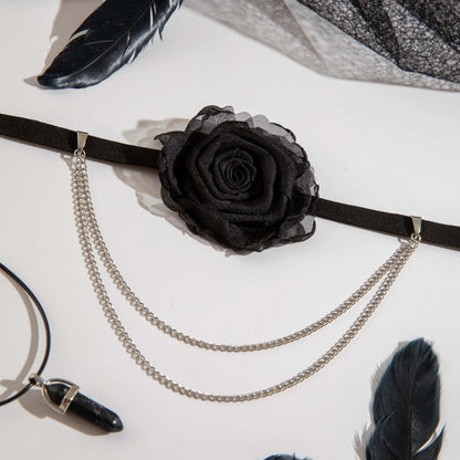 Gothic Dark Lace Rose Multilayer Necklace