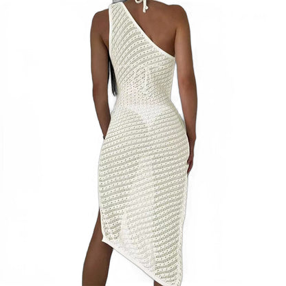 Vestido de punto calado de color liso sexy a la moda para mujer