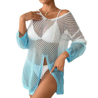 Vestido playero sexy de manga larga con degradado para mujer
