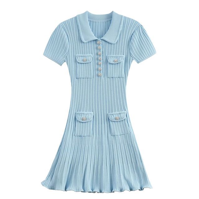Women Elegant Solid Color Short Sleeve Polo Dress