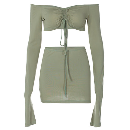 Women Fashion Off Shoulder Crop Top and Tight Skirt Set