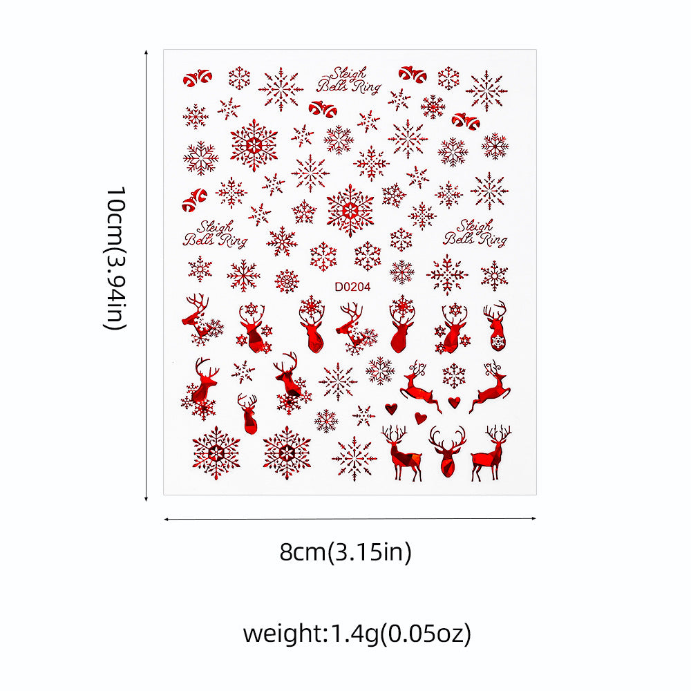 Parche adhesivo para uñas con diseño de alce y copo de nieve navideño, pegatinas bronceadoras para uñas