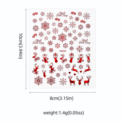 Parche adhesivo para uñas con diseño de alce y copo de nieve navideño, pegatinas bronceadoras para uñas