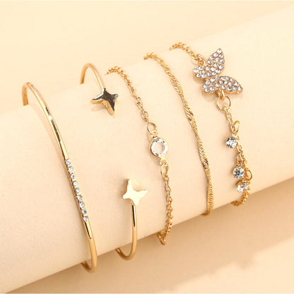 Conjunto de pulsera de mariposa con cristales y diamantes de imitación abiertos de moda bohemia