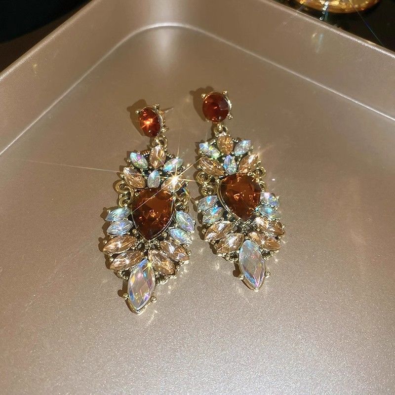 Boucles d'oreilles tendance en zircon coloré pour femmes, style métal multicolore