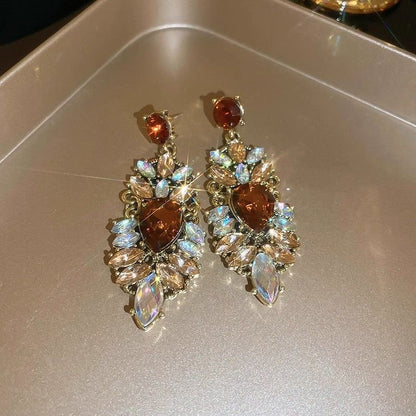 Boucles d'oreilles tendance en zircon coloré pour femmes, style métal multicolore