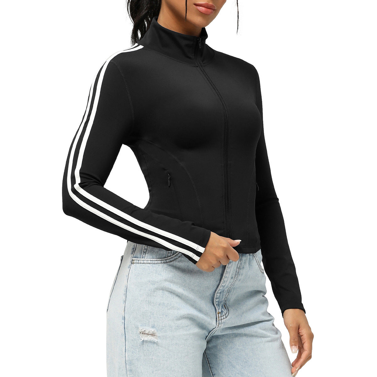 Chaqueta informal de manga larga con contraste de color para mujer
