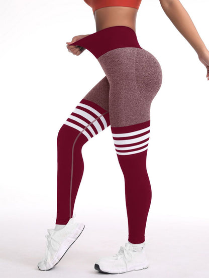 Pantalones de yoga deportivos ajustados de cintura alta a rayas para mujer