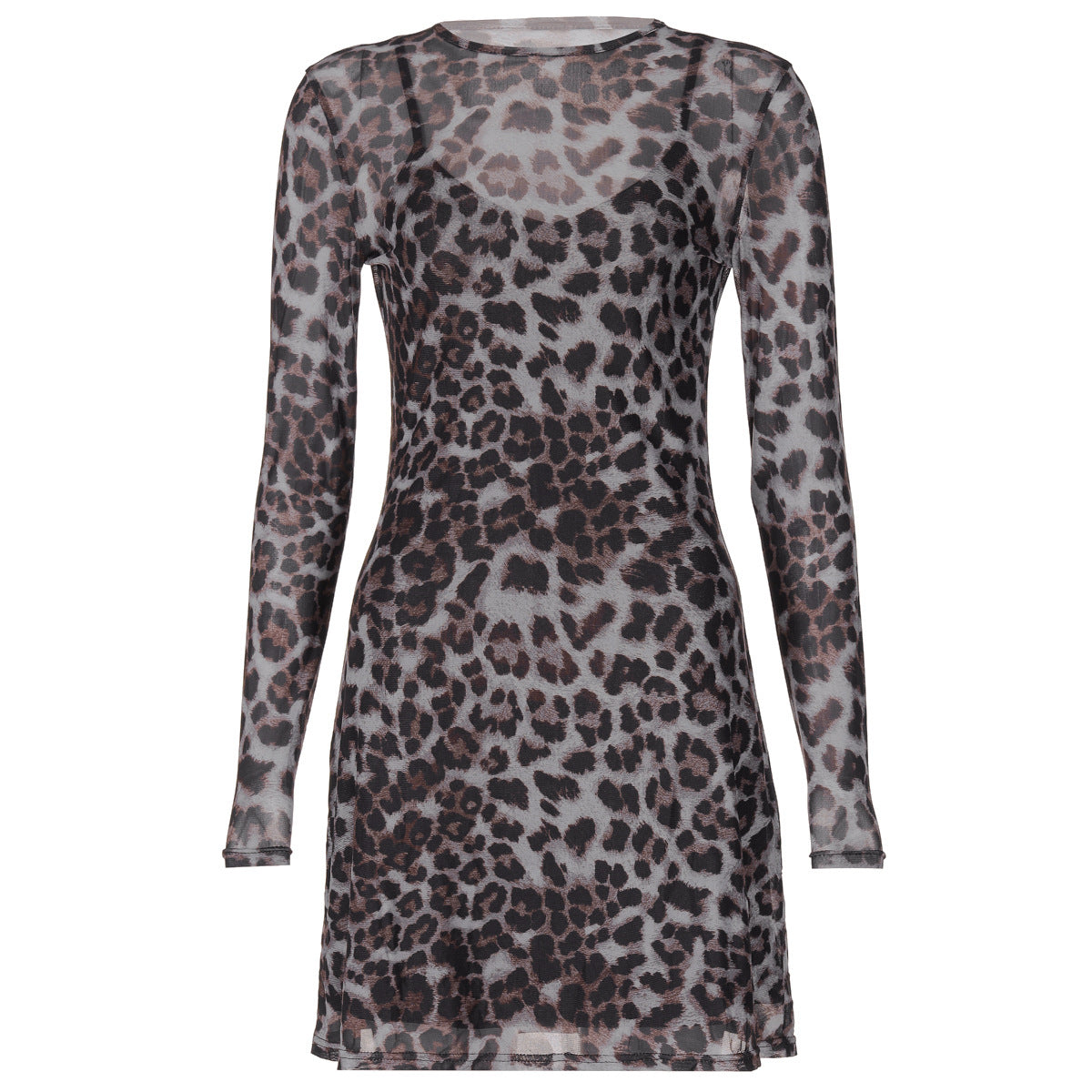 Vestido transparente de malla con estampado de leopardo para mujer