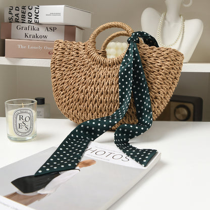 Pañuelo de seda con asa para bolso con estampado de lunares de moda