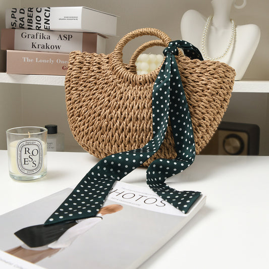Fashion Dot Printed Bag Handle Silk Scarf