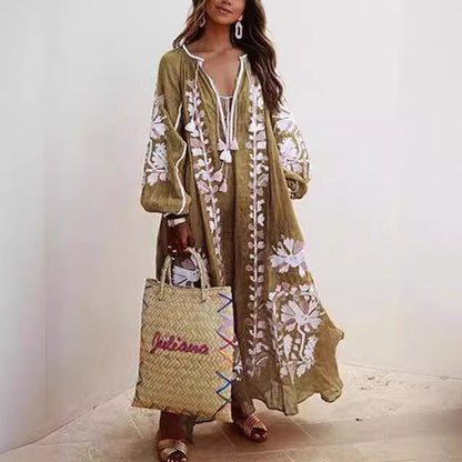 Bohemian Women Casual Vintage Loose Long Sleeve Dress