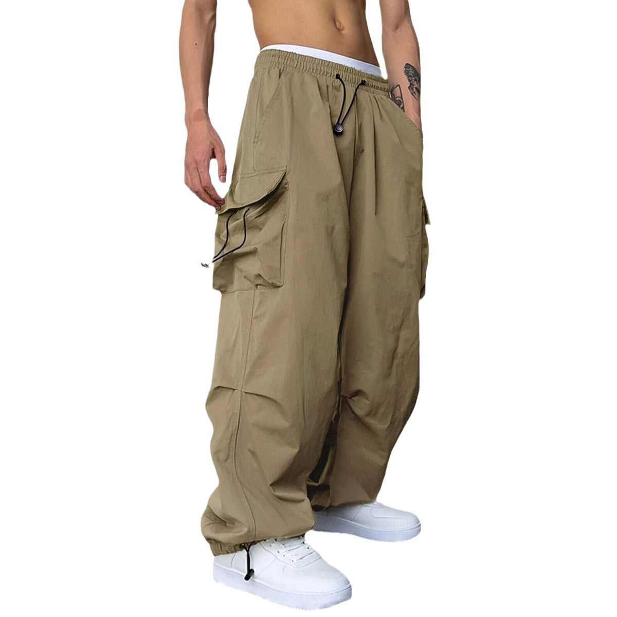 Men Casual Nylon Quick-Drying High Waist Wide Leg Pants