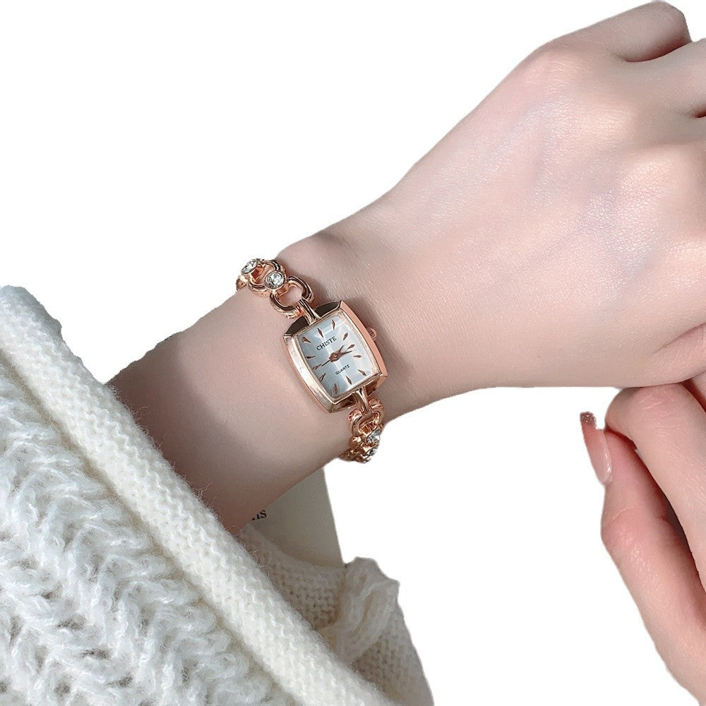 Women Fashion Solid Color Square Rhinestone Bracelet Watch