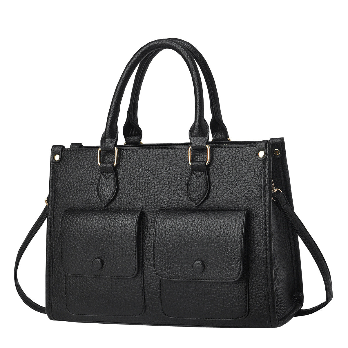 Bolso de mano informal de color liso con doble bolsillo para mujer