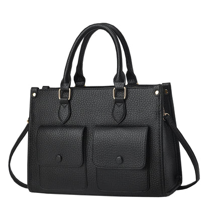 Bolso de mano informal de color liso con doble bolsillo para mujer