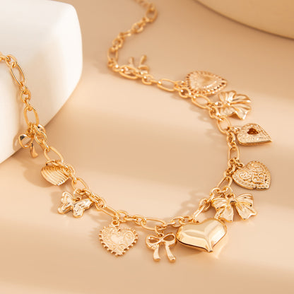 Collar de corazón con lazo de aleación para mujer
