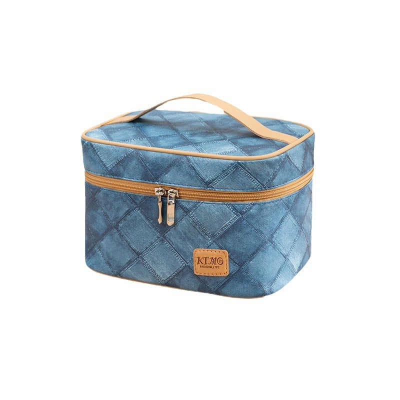 Bolsa de maquillaje y cosméticos con estampado de mezclilla