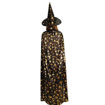 Costume de performance de bal d'Halloween pour enfants et adultes, cape et chapeau de sorcière