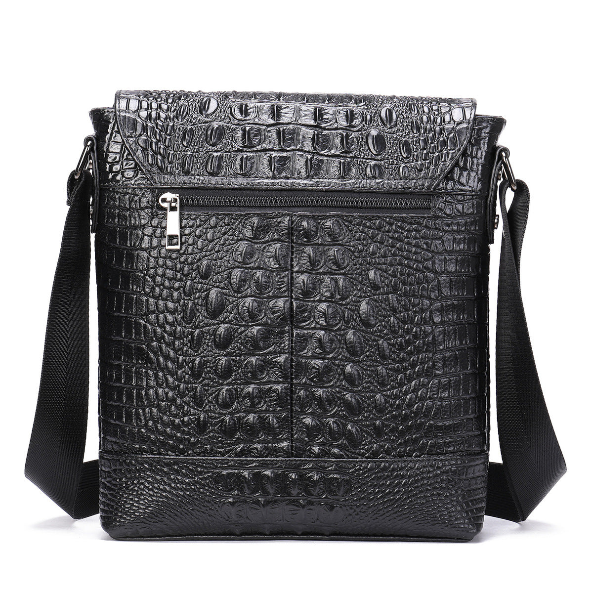 Sac bandoulière décontracté en cuir à motif crocodile pour homme