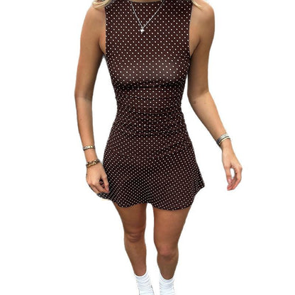 Women Summer Sleeveless Polka Dot Printed Casual Dress