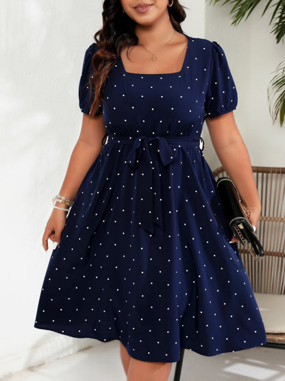 Vestido informal de talla grande con estampado de ondas y cuello cuadrado para mujer