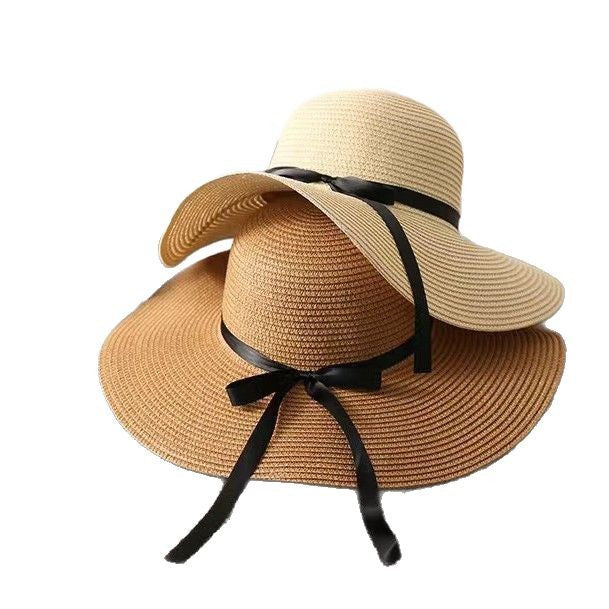 Sombrero de paja informal para mujer con borde grande y diseño plegable
