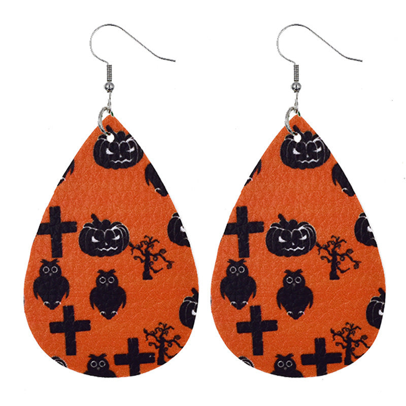 Halloween Women'S Leather Spider Pumpkin Earrings