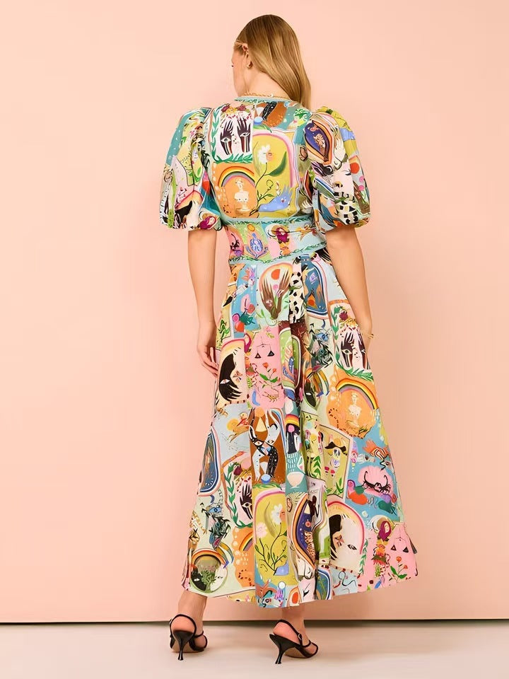 Robe imprimée décontractée à col en V pour femme