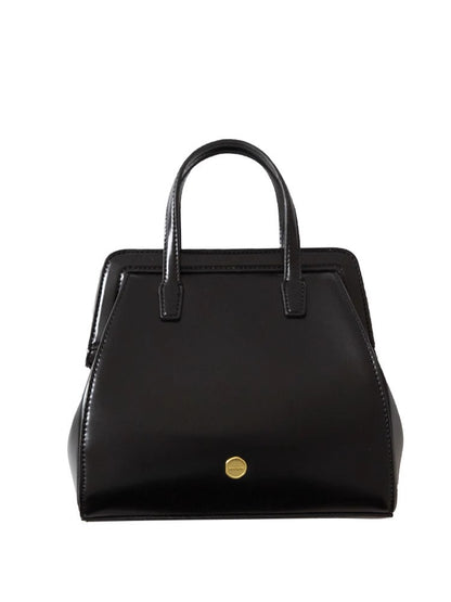 Bolso de mano retro informal de piel encerada negra para mujer