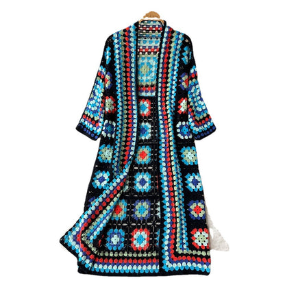 Manteau à manches longues en jacquard style bohème pour femme
