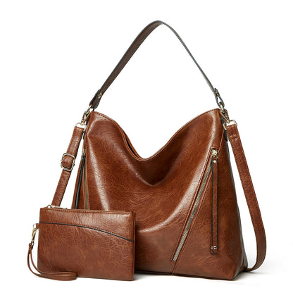 Women Solid Color Portable Large Capacity PU Handbag