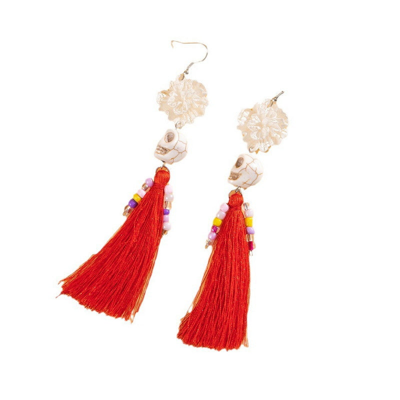 Pendientes de cuentas con borlas y calaveras divertidas de Halloween