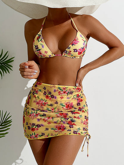 Women Sexy Snakeskin Print Bikini Three-Piece Set