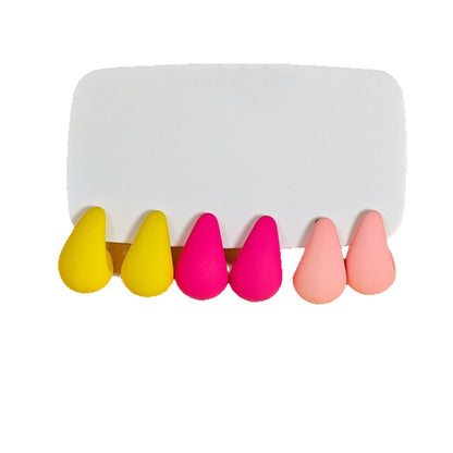 Women Fashion Solid Color Resin Water Drop Earrings 3-Pair Set