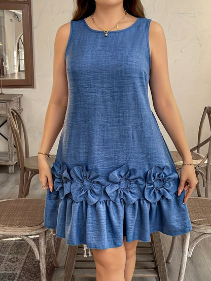 Vestido elegante con volantes sin mangas y estampado floral para mujer