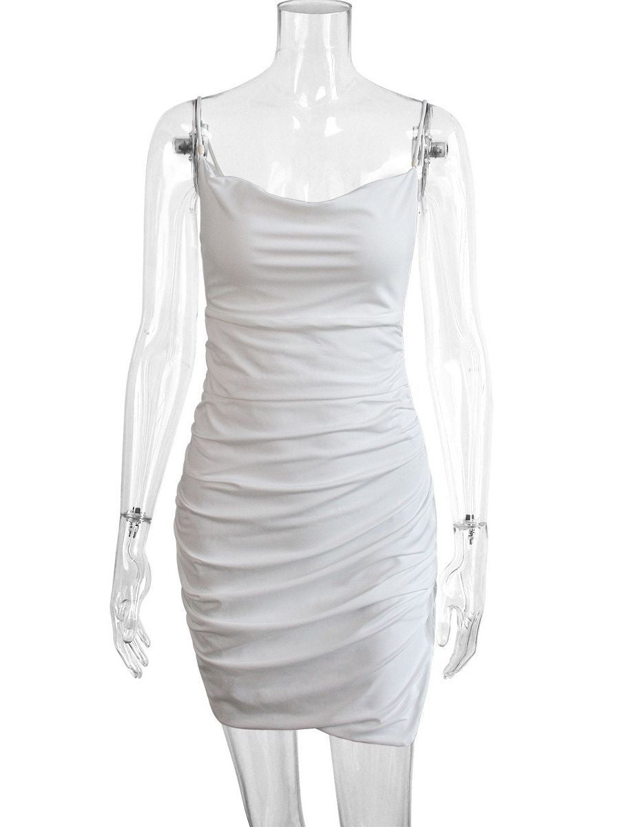 Sexy Women Solid Color Side-Slit Mini Dress