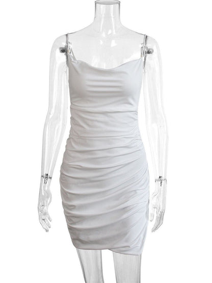 Sexy Women Solid Color Side-Slit Mini Dress