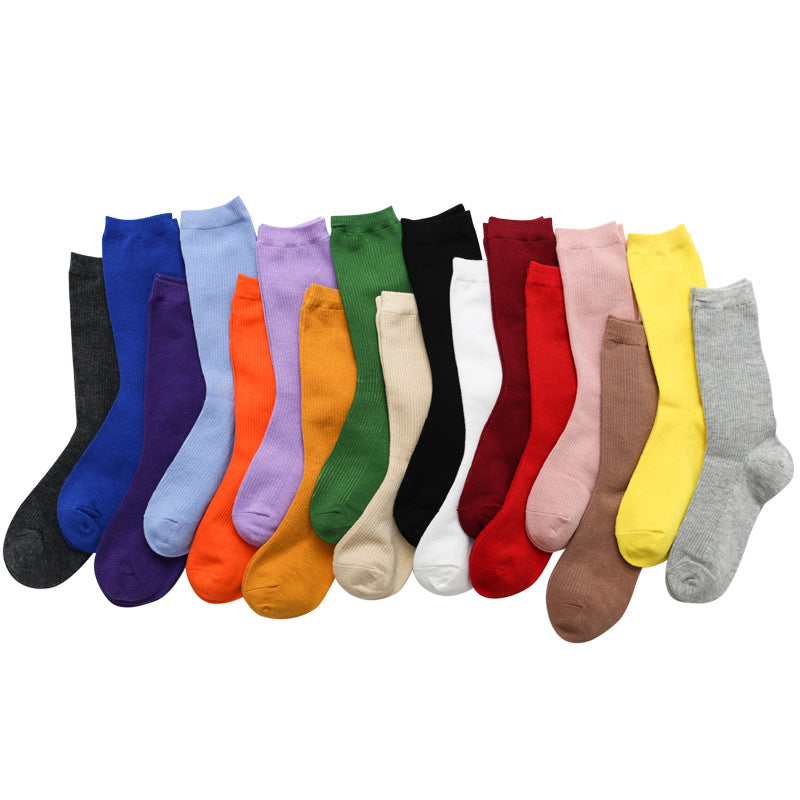 Calcetines de algodón apilados para mujer, color liso, grosor medio