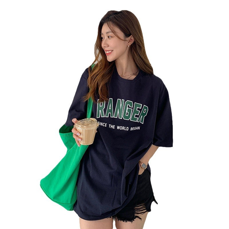 Women Casual Letter Print Cotton Loose T-Shirt